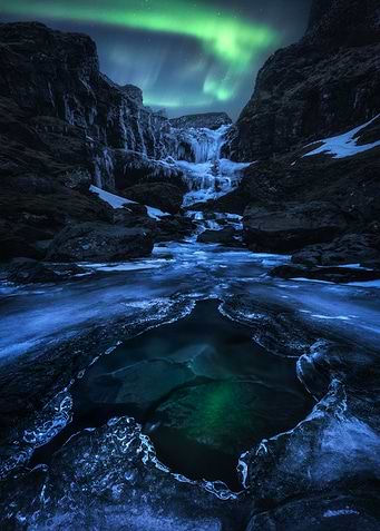 Aurora Above Frozen Falls