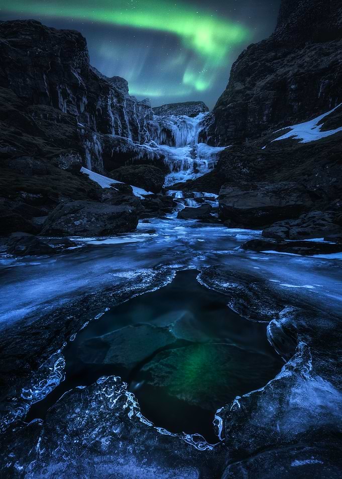 Aurora Above Frozen Falls
