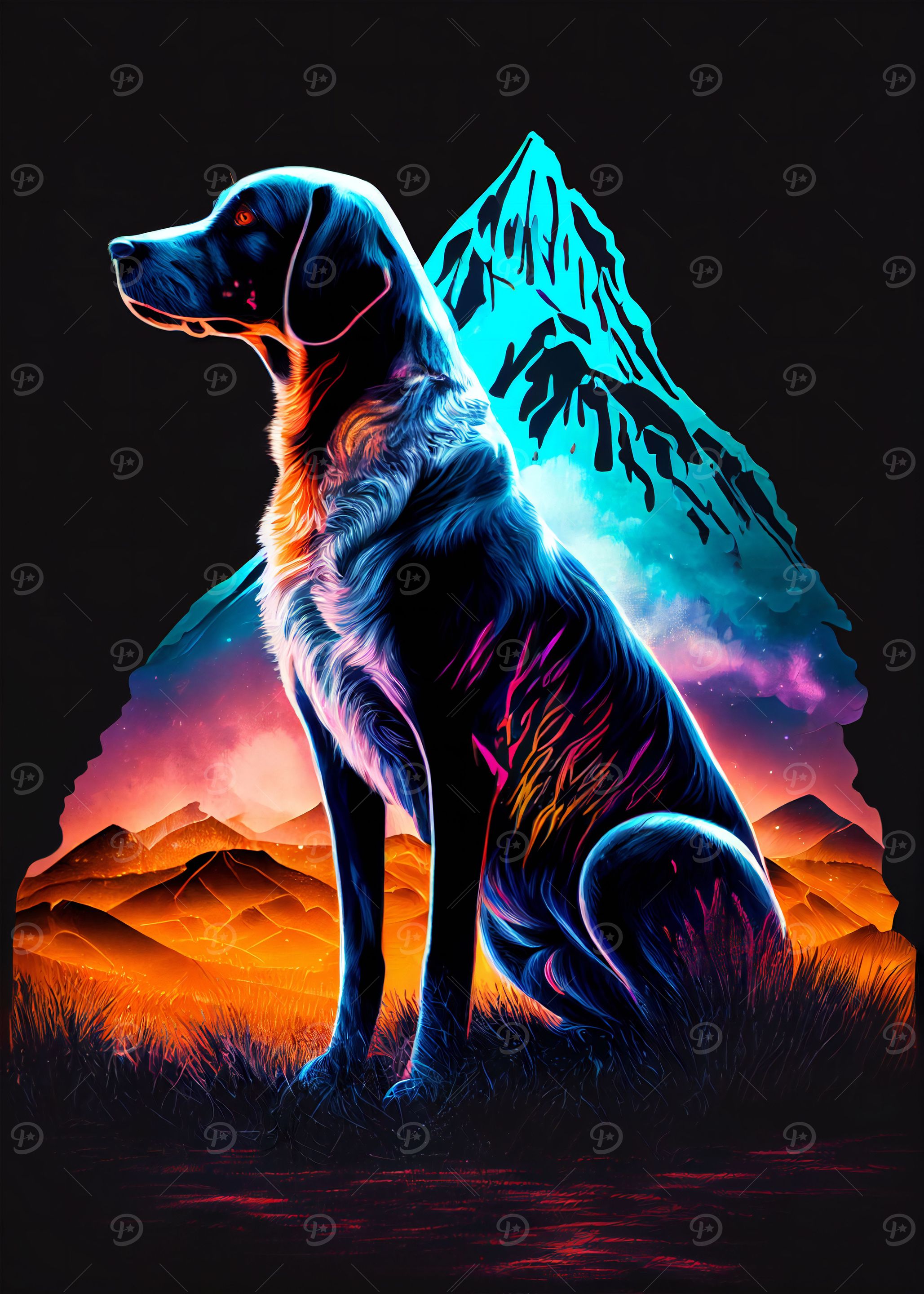 A colorful Labrador dog