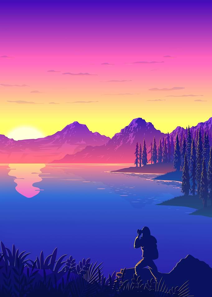 Retro Mountain Sunset