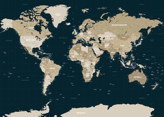 Tan and Blue World Map