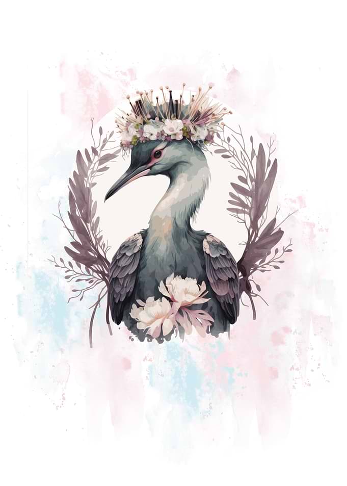 Watercolor Crane Bird Art