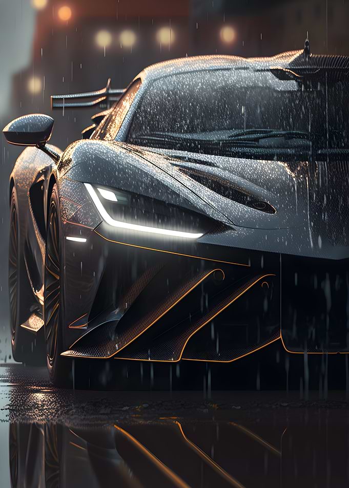 Supercar in rain