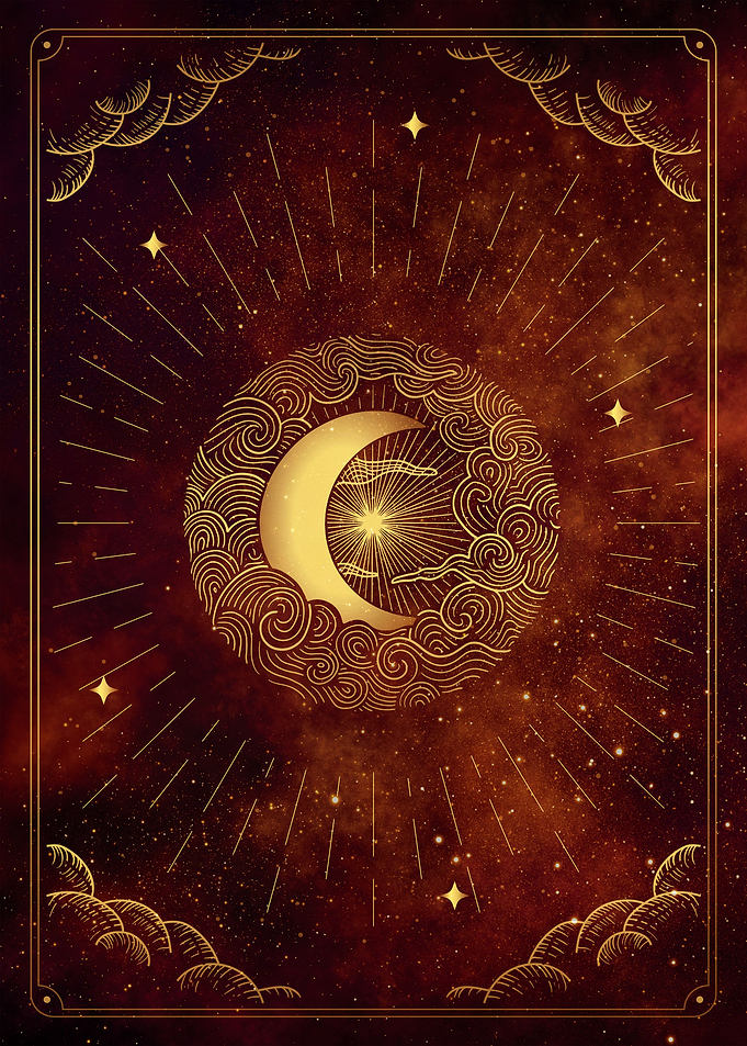 Tarot moon in the clouds