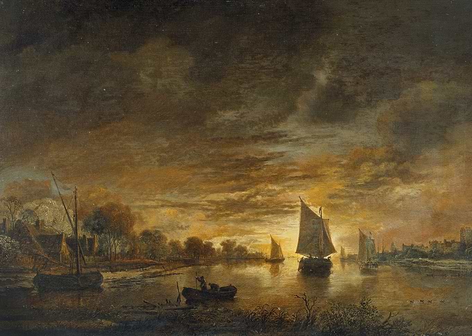 River Landscape with Ships
