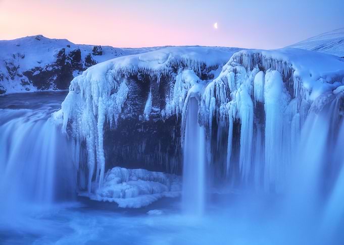 Frozen Godafoss in Iceland