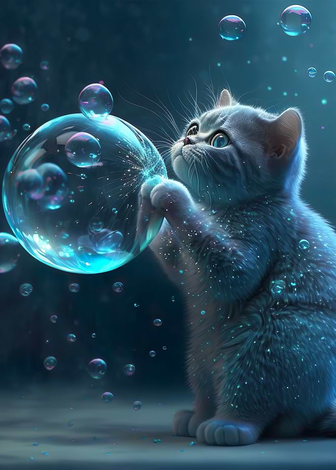 Blue cat with bubbles