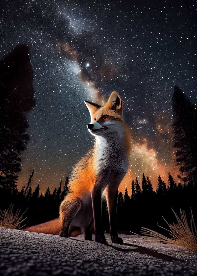 Red Fox Under Stars
