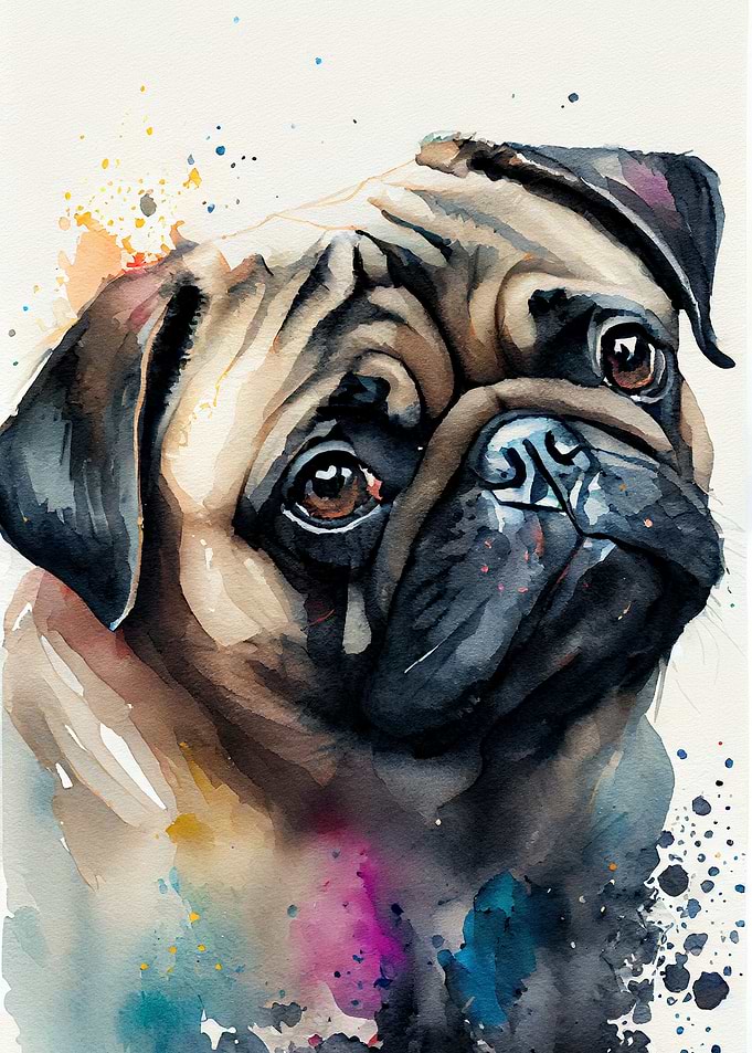 Pug Watercolor Dog