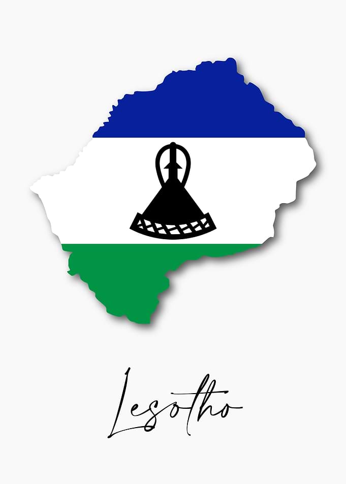 Lesotho Country Map Flag