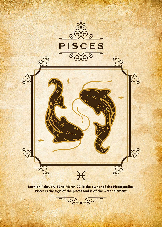 pisces zodiac retro art