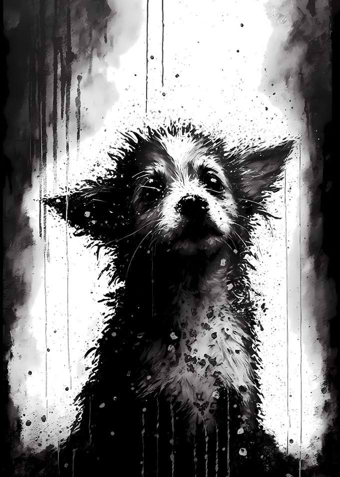 Sad Puppy In The Rain