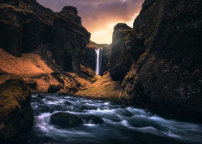 Kvernufoss Moody Sunrise