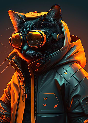Black cat with orange VR