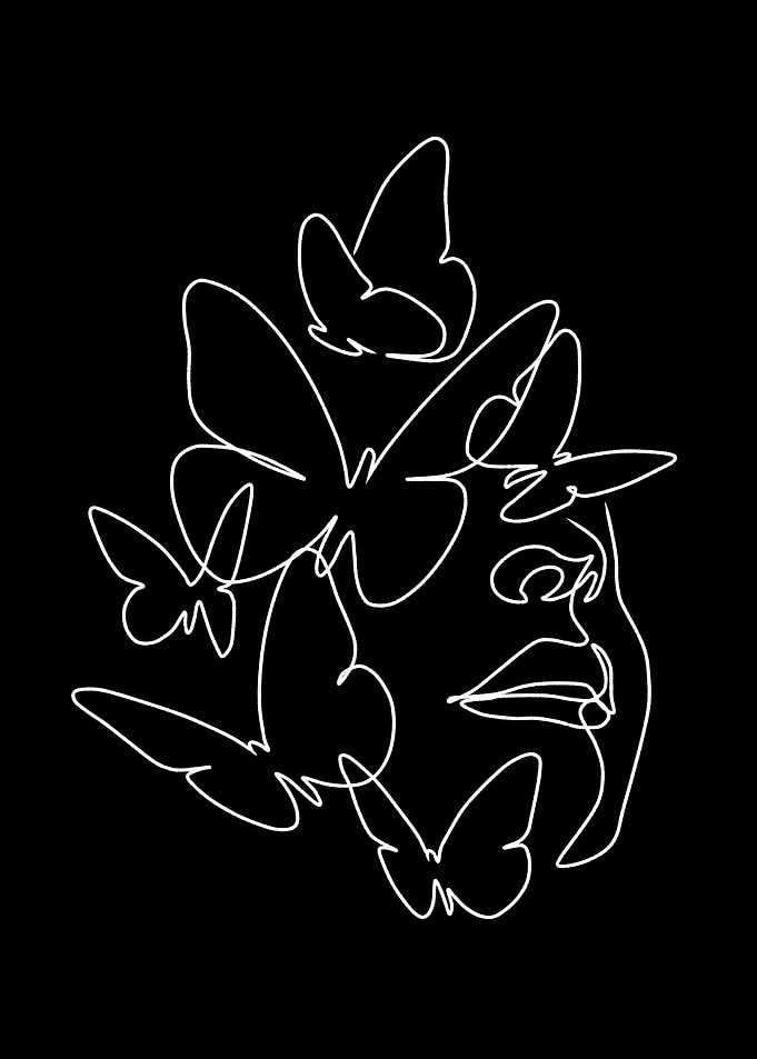 black white girl butterfly