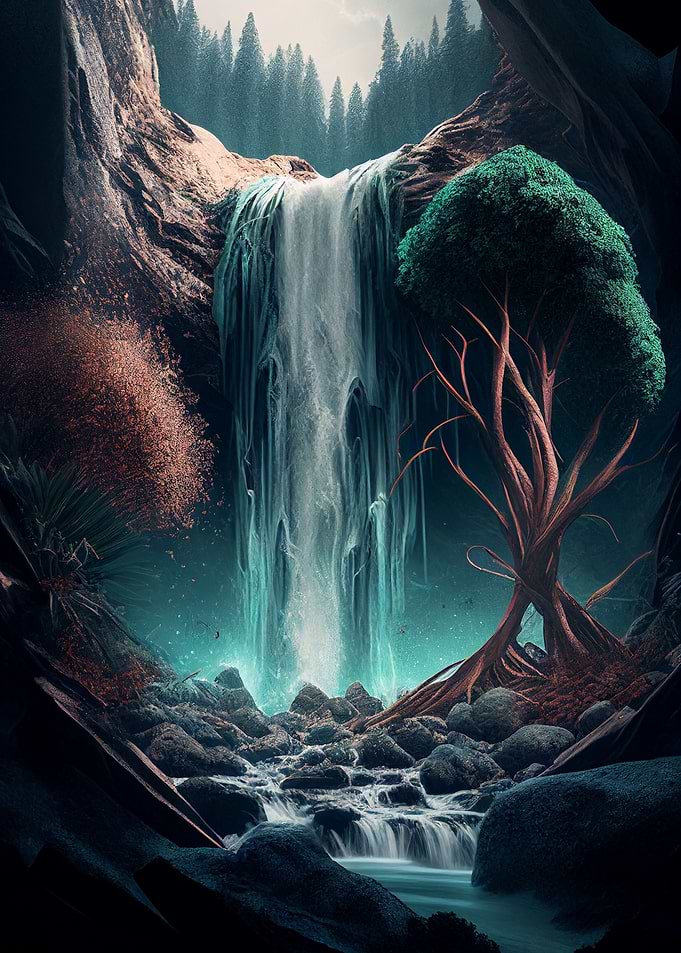 futuristic waterfall natur
