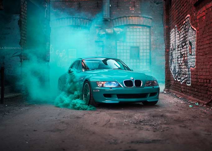 Teal BMW coupe