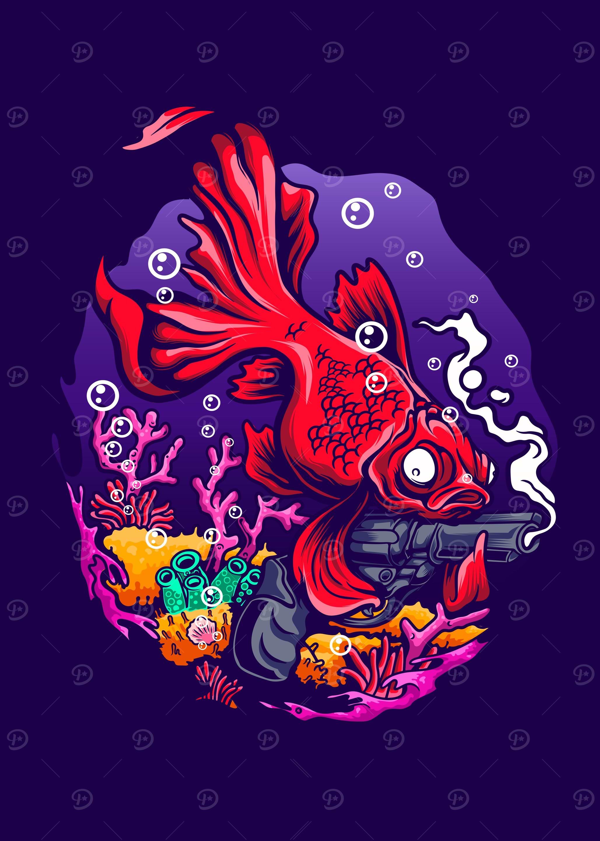 A cute fish with a gun