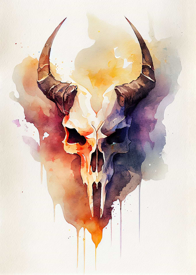 An orc watercolor skull
