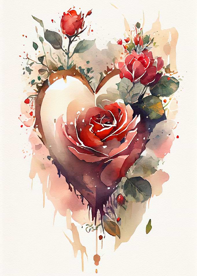 Watercolor Heart Rose