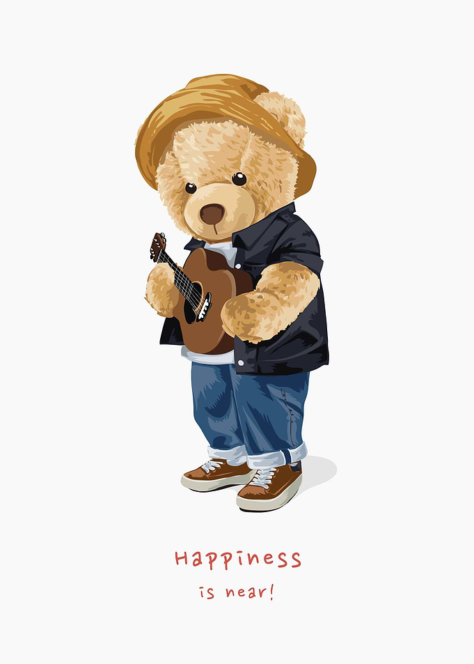 Bear doll holding guitar