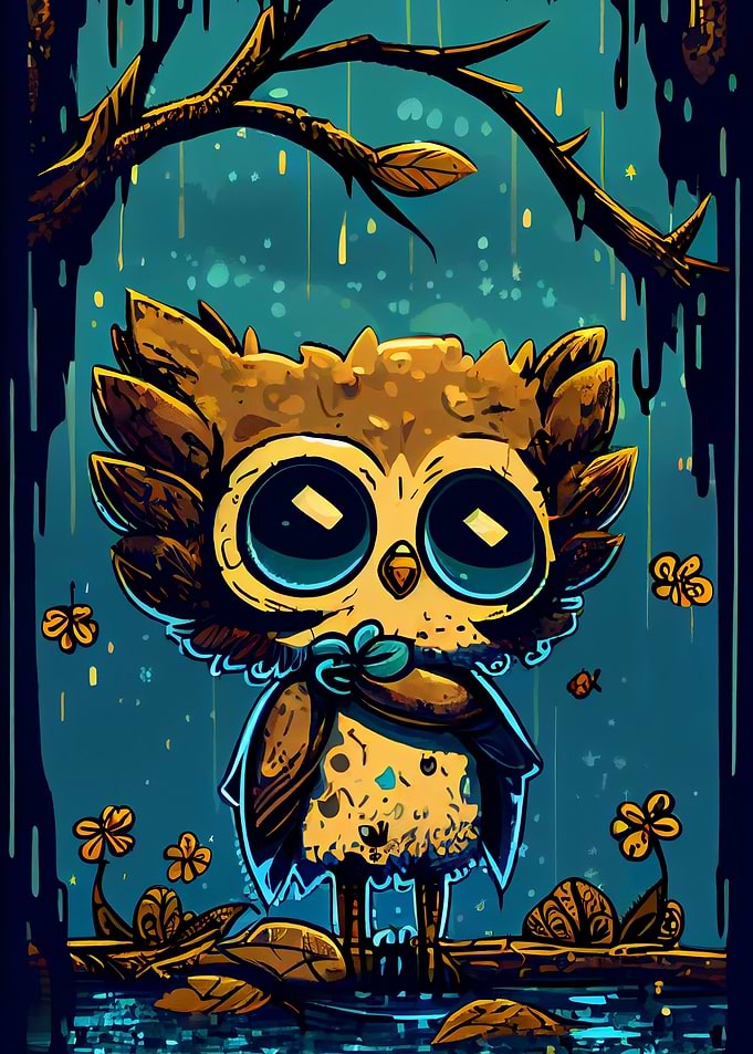A cute owl under the rain