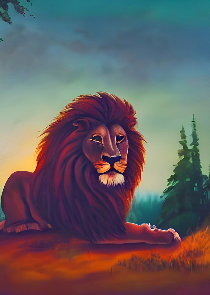 Lion on a lake