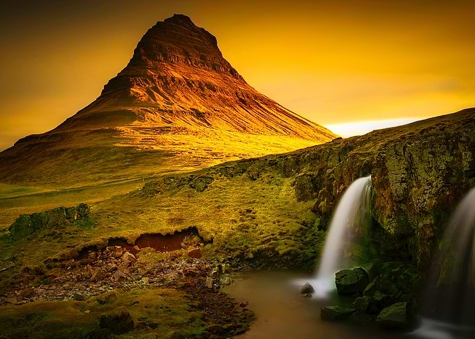MOUNTAIN VIEW AND WATERFAL