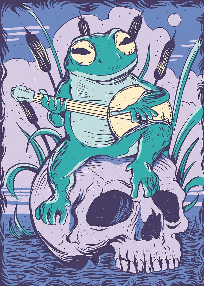 Banjo frog on skeleton