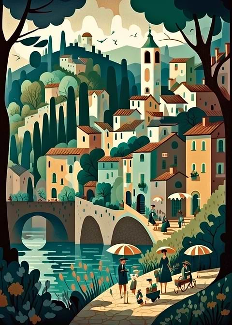 Vibrant Rustic Countryside — metal poster wall art