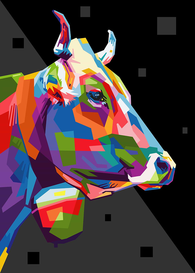 colorful cow in pop art