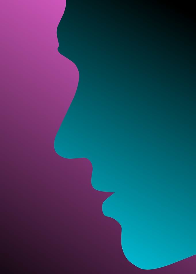 Man face blue and pink