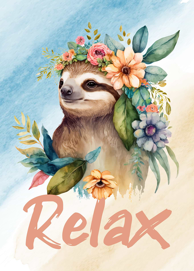 Sloth with flower headdres