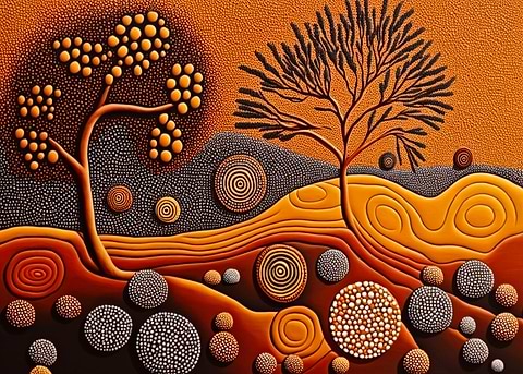 Tranquil Outback — dot painting style metal print