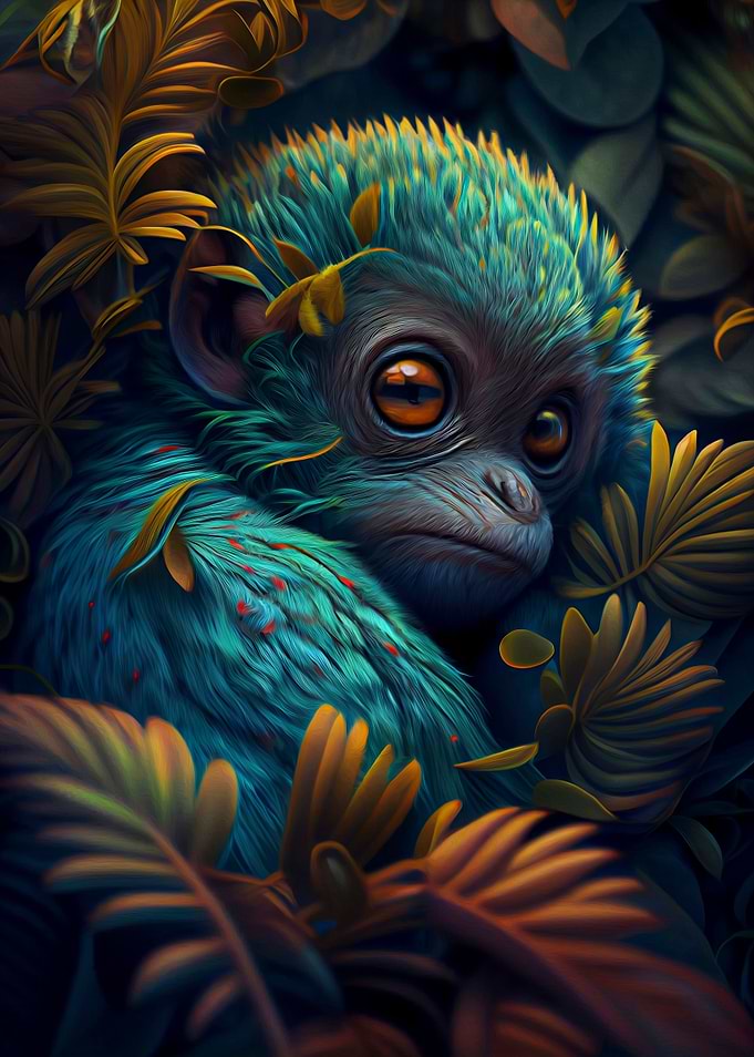 Tropical Alien Monkey Cyan