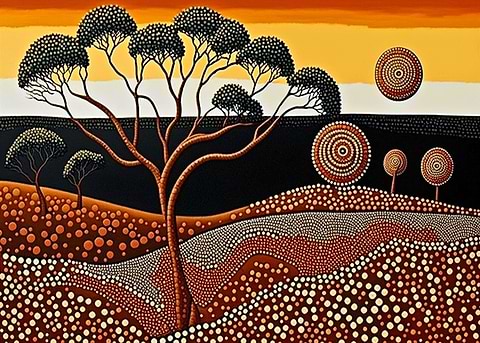Colors of the Outback — dot painting style metal print