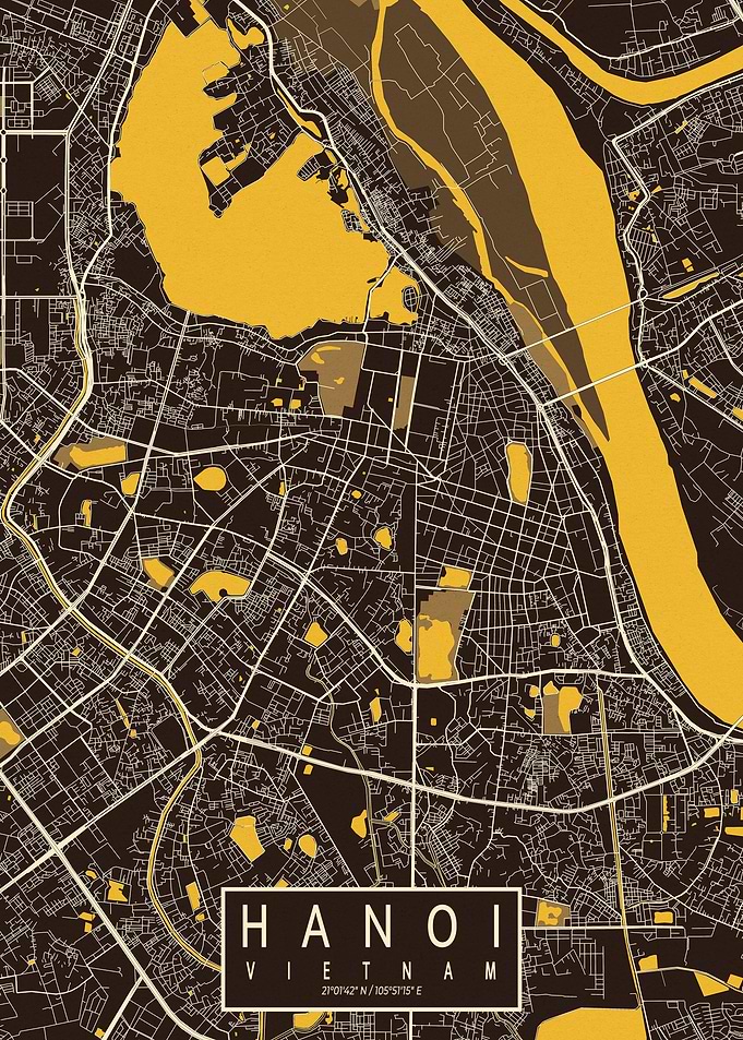 Hanoi City Map Pastel
