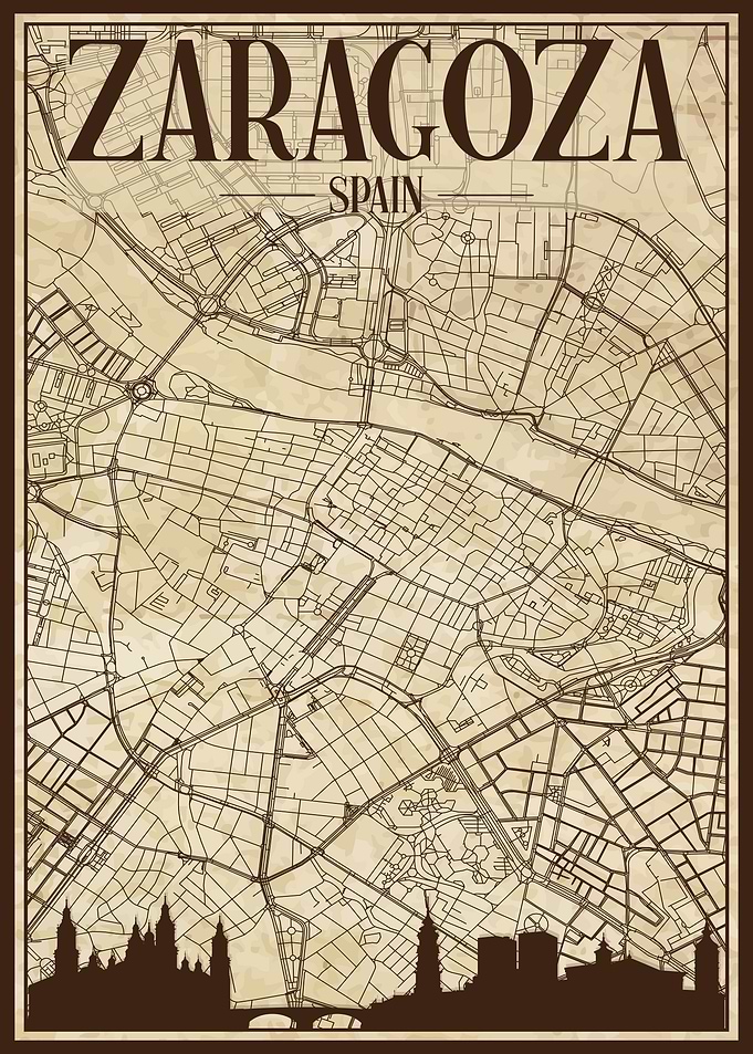 Zaragoza Map Skyline