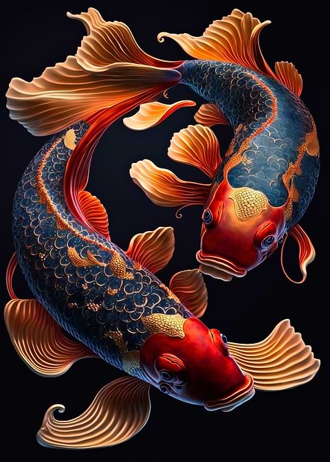 Colorful Koi Duo — metal poster wall art