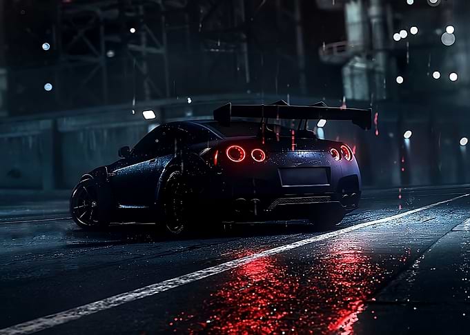Nissan GTR in rain