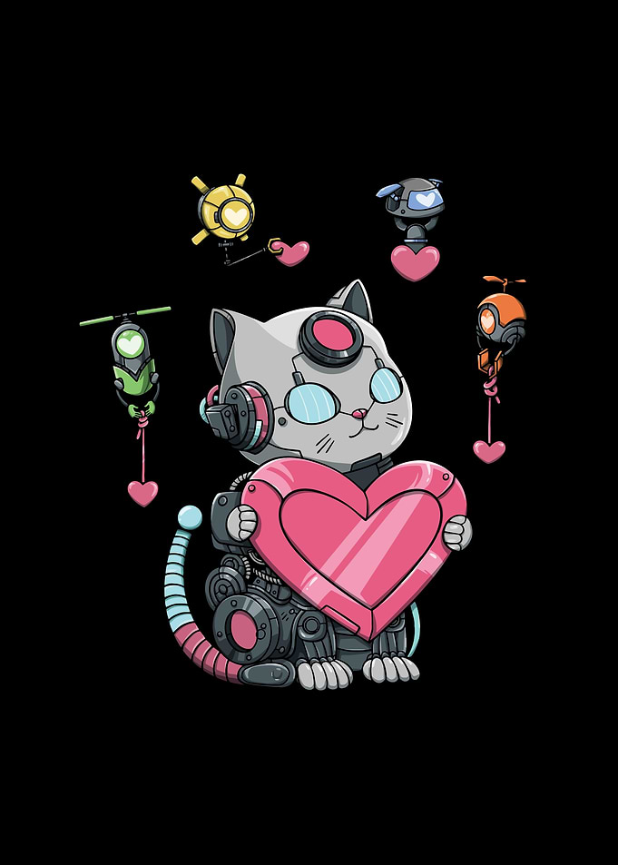 Robot Cat in Love for a