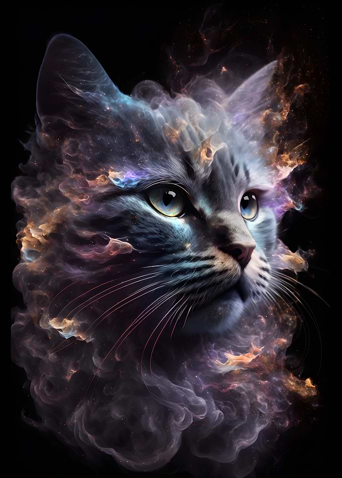 Cat Night Galaxy Wall Art