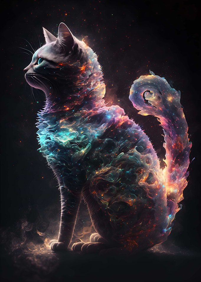 Cat Night Galaxy Wall Art