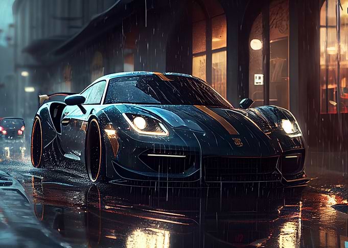 Sports car at night