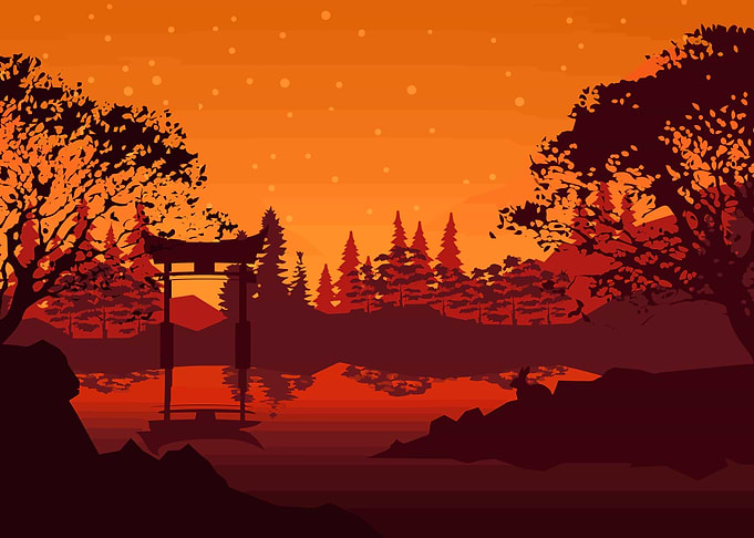 orange japanese forest