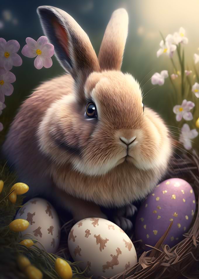 Fluffy bunny with eggs