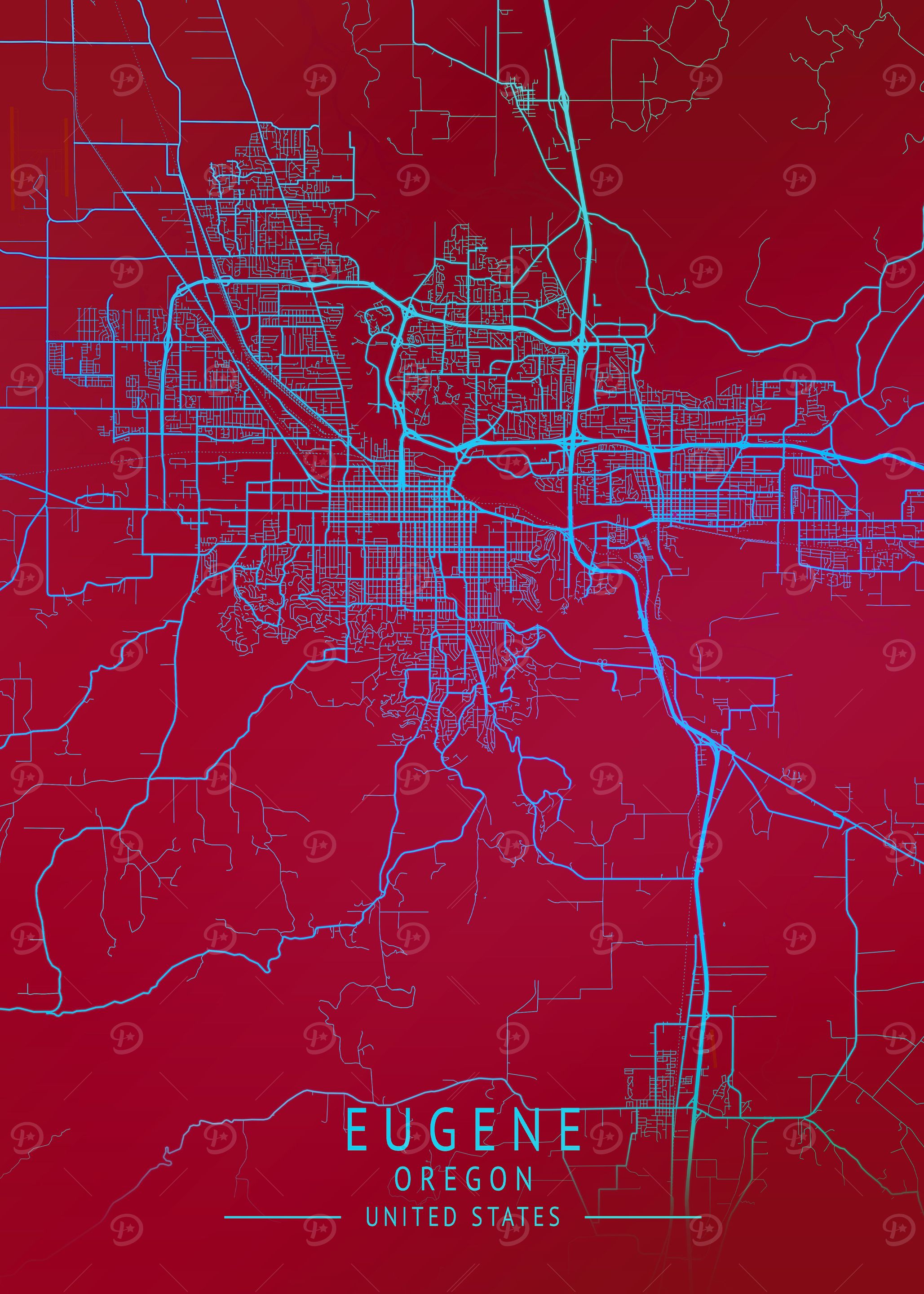 Eugene Oregon USA City Map