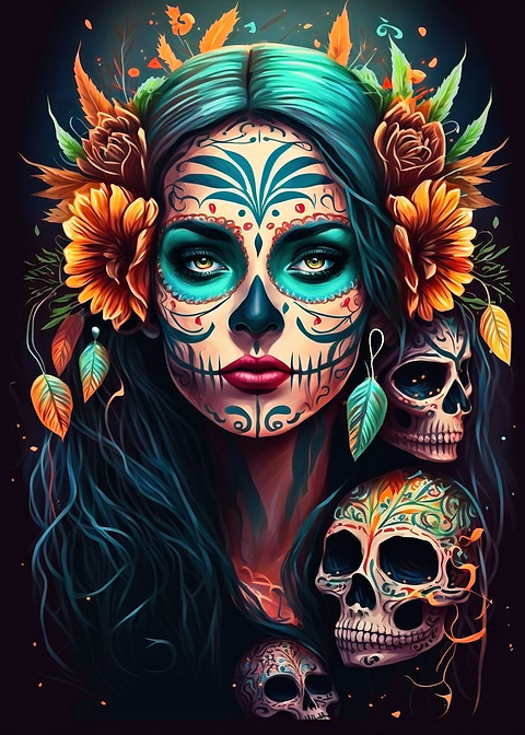 Fiesta de los Muertos — sugar skull metal wall art