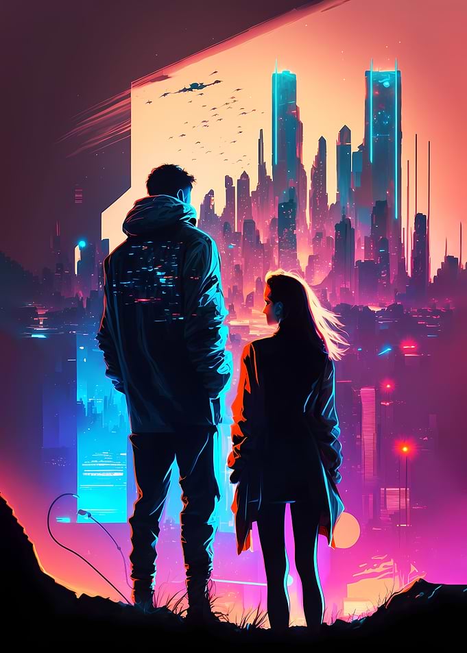 Couple Cyberpunk City
