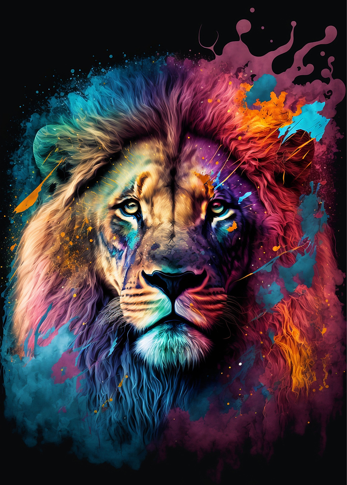 Colorful lion painting